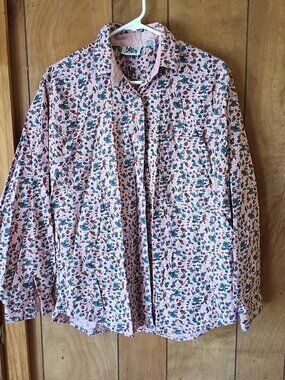 Sudden Impact Floral Button Down Blouse Size M Cotton Long Sleeve